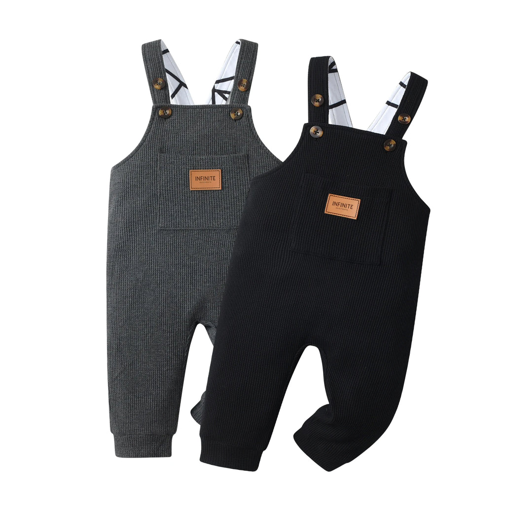 2 Pack Infant Baby Boy Overalls Clothes Solid Color Pocket Suspender Pants Jumpsuit