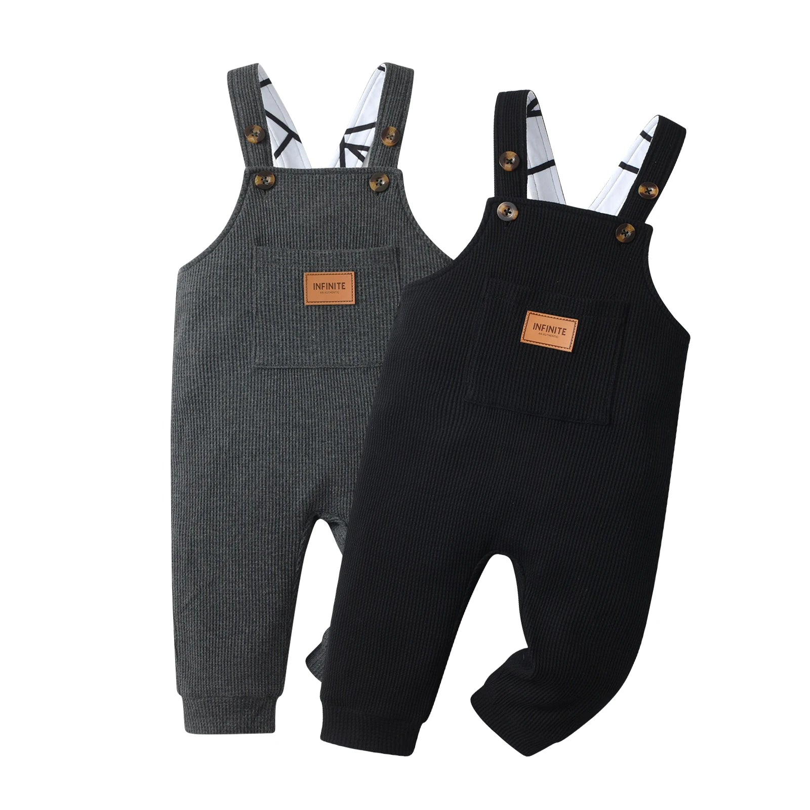 2 Pack Infant Baby Boy Overalls Clothes Solid Color Pocket Suspender Pants Jumpsuit