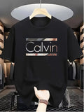 Men's Summer 100_ Pure Cotton Fashionable Sports Casual Loose Calvin Letter