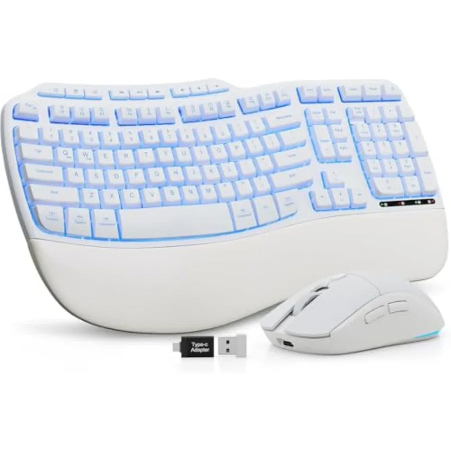 Wireless Keyboard and Mouse Combo, Rechargeable 4000mAh Backlit Keyboard with Soft Palm Rest, Wave Keys