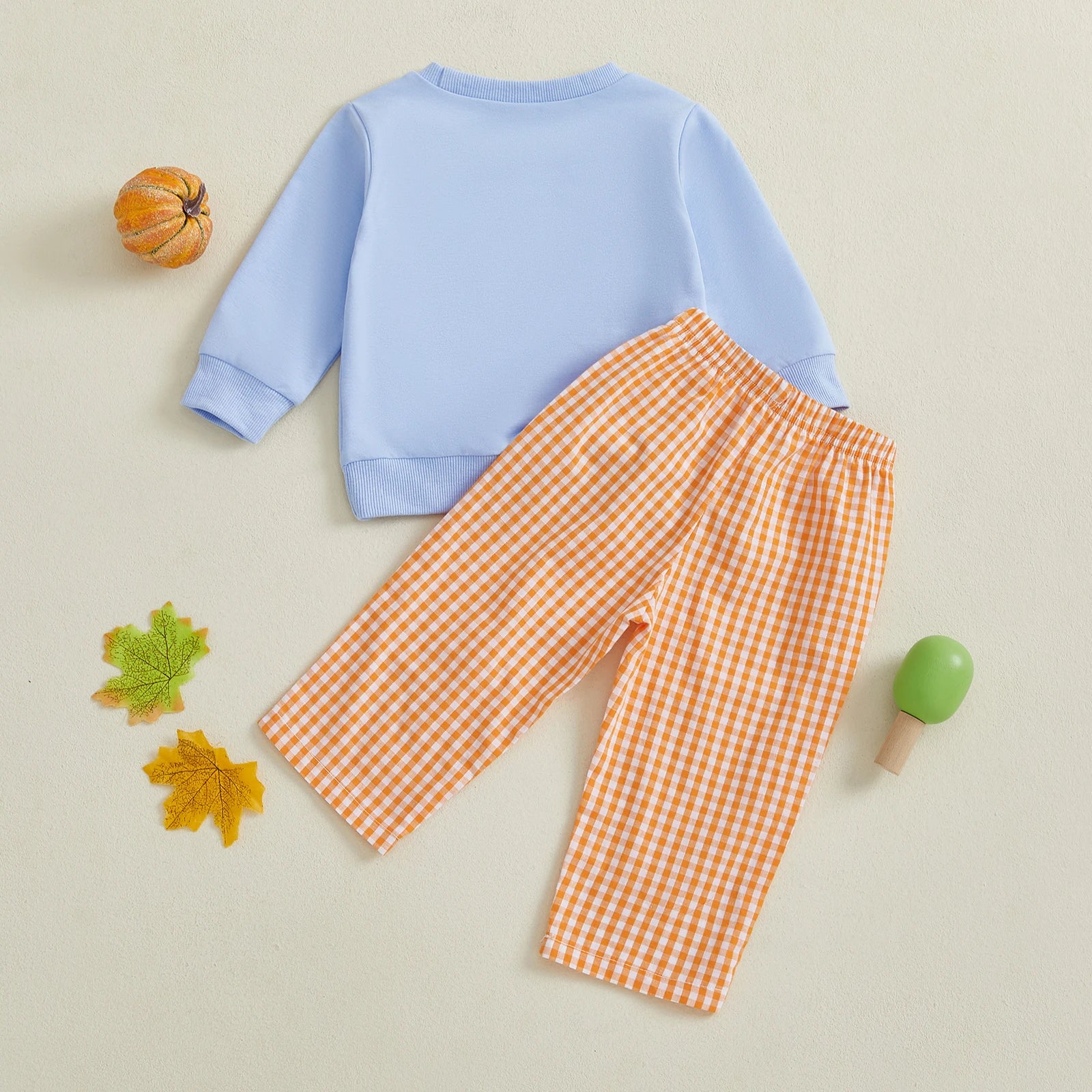 Toddler Baby Boys Outfit Long Sleeve Embroidery Turkey Sweatshirt with Plaid Pants Thanksgiving Clothes Set