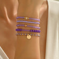 5 Piece Mixed Bead Bracelet Set, Alloy Pendant & Resin Crystal Stretch Bracelets, Fashion Stackable Jewelry for Women