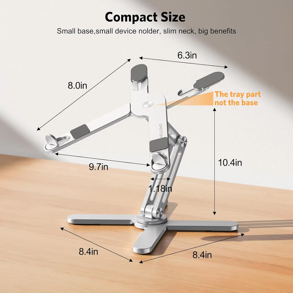 360° Rotating Laptop Stand for Desk,  Foldable Computer Riser, Adjustable Height & Angle, Fit MacBook Air Pro Dell HP 11-16 inch, Silver