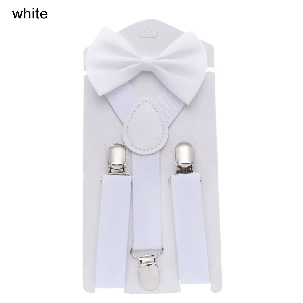 Kids Elastic Suspenders Bow Tie set Matching Tuxedo Suit Unisex Boy Girl Bowtie Wedding Costume Adjustable Y-Back Brace Belt