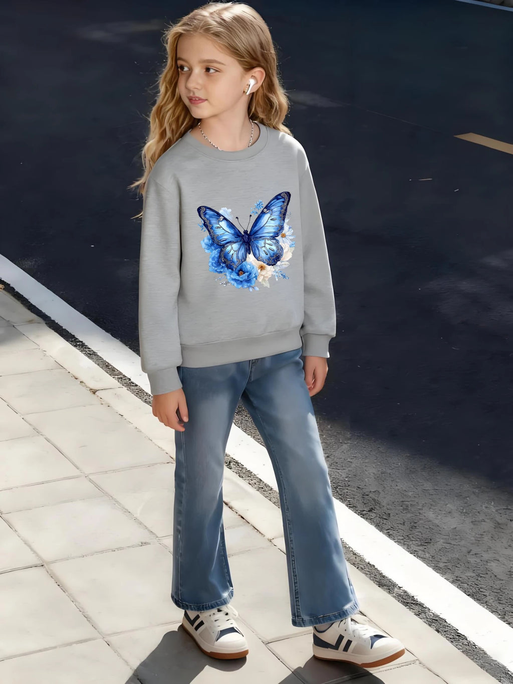 Kids Children's Cotton Sweatshirt Butterfly Floral Wing Pattern for Boys Girls Nature Inspired Style