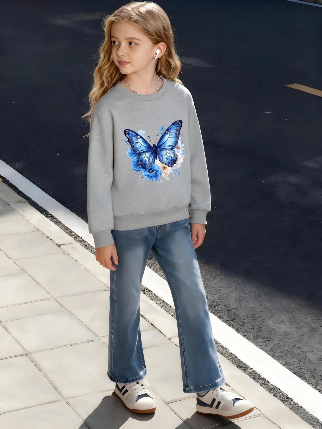Kids Children's Cotton Sweatshirt Butterfly Floral Wing Pattern for Boys Girls Nature Inspired Style