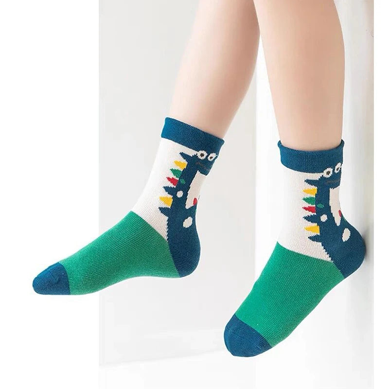 10 Pairs Boys Dinosaur Socks Children Baby Toddler Sport Socks School Students Spring Autumn Soft Kids Fashion Mid Tube Socks