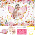 Butterfly Floral Baby Milestone Blanket with Wooden Signs and Headband for Newborn Photography