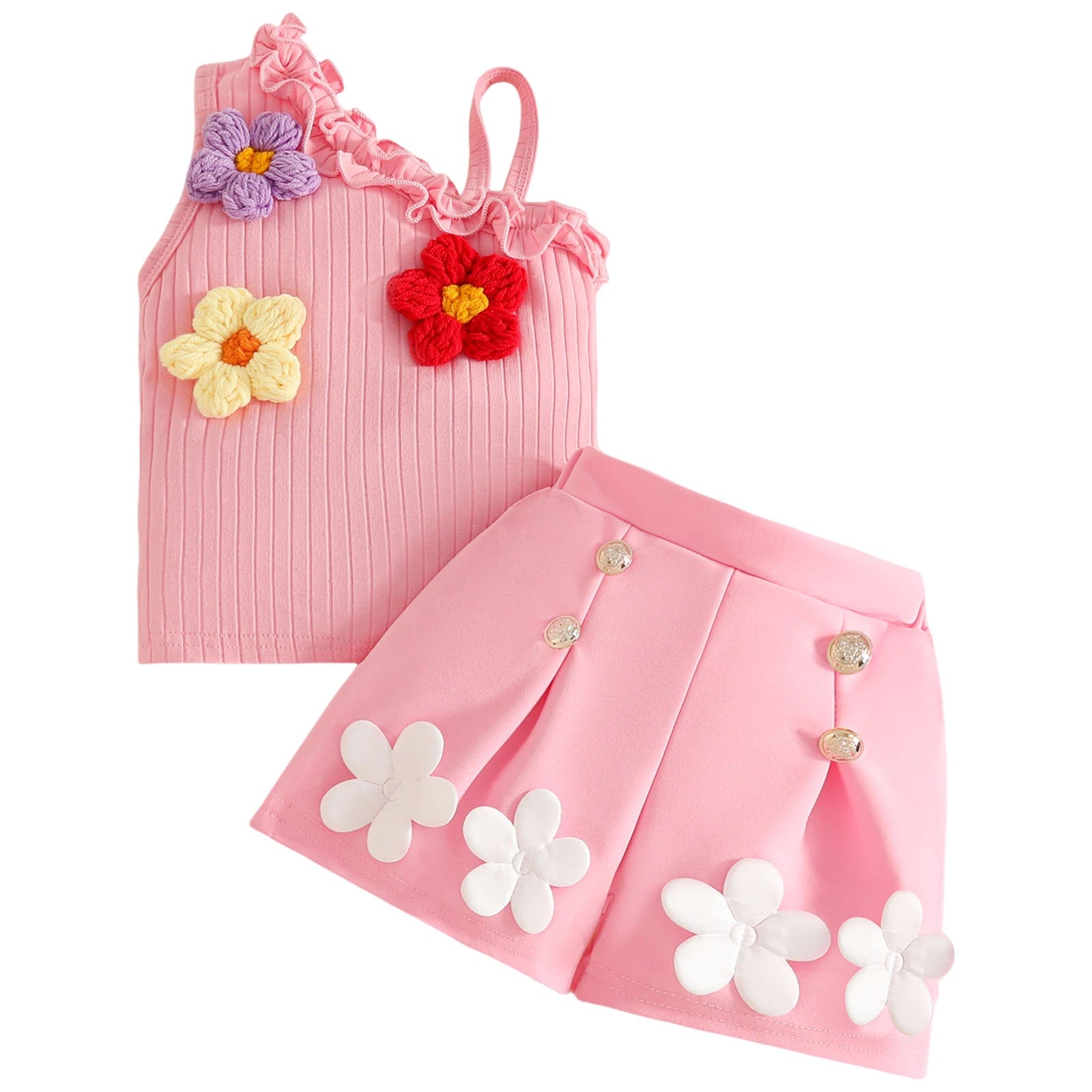 Flower Embroidery Sleeveless Smocked Tops Shorts Set Toddler Baby Girl Summer Clothes Cute Two Children'S Baby Clothing Sets