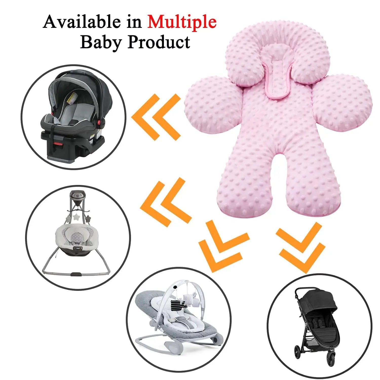 Ultra-Soft Infant Car Seat Head Support, Reversible Minky & Microfiber Insert for Newborns, Girls Pink