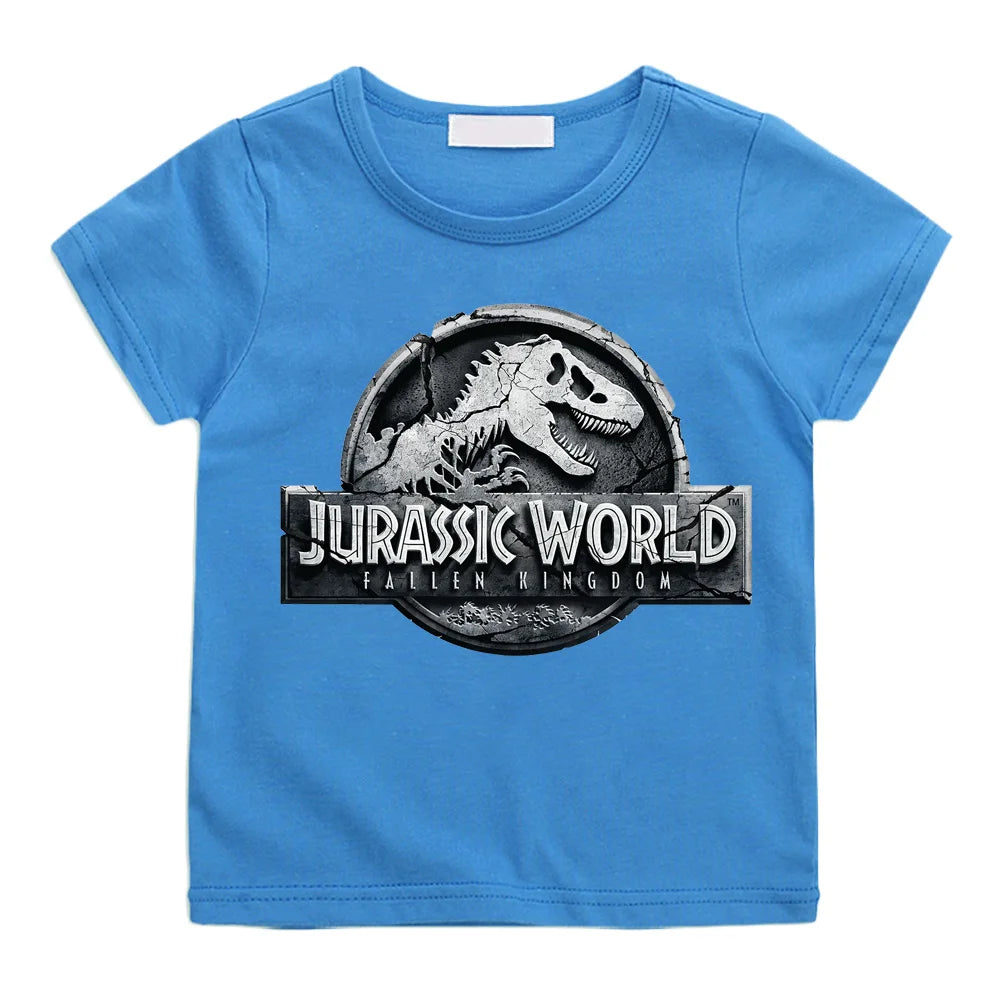 Boys/ Girls Cartoon Tee-shirt Jurassic World T-shirt 100%Cotton Cute Children Fun Cartoon Soft T shirt