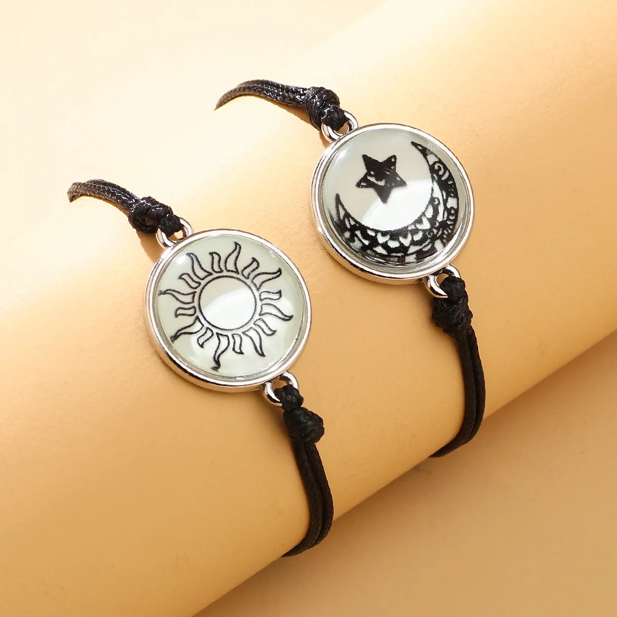 New Moon and Sun Love Time Gem Glow Couple Bracelet - Hand-woven Rope for Couples