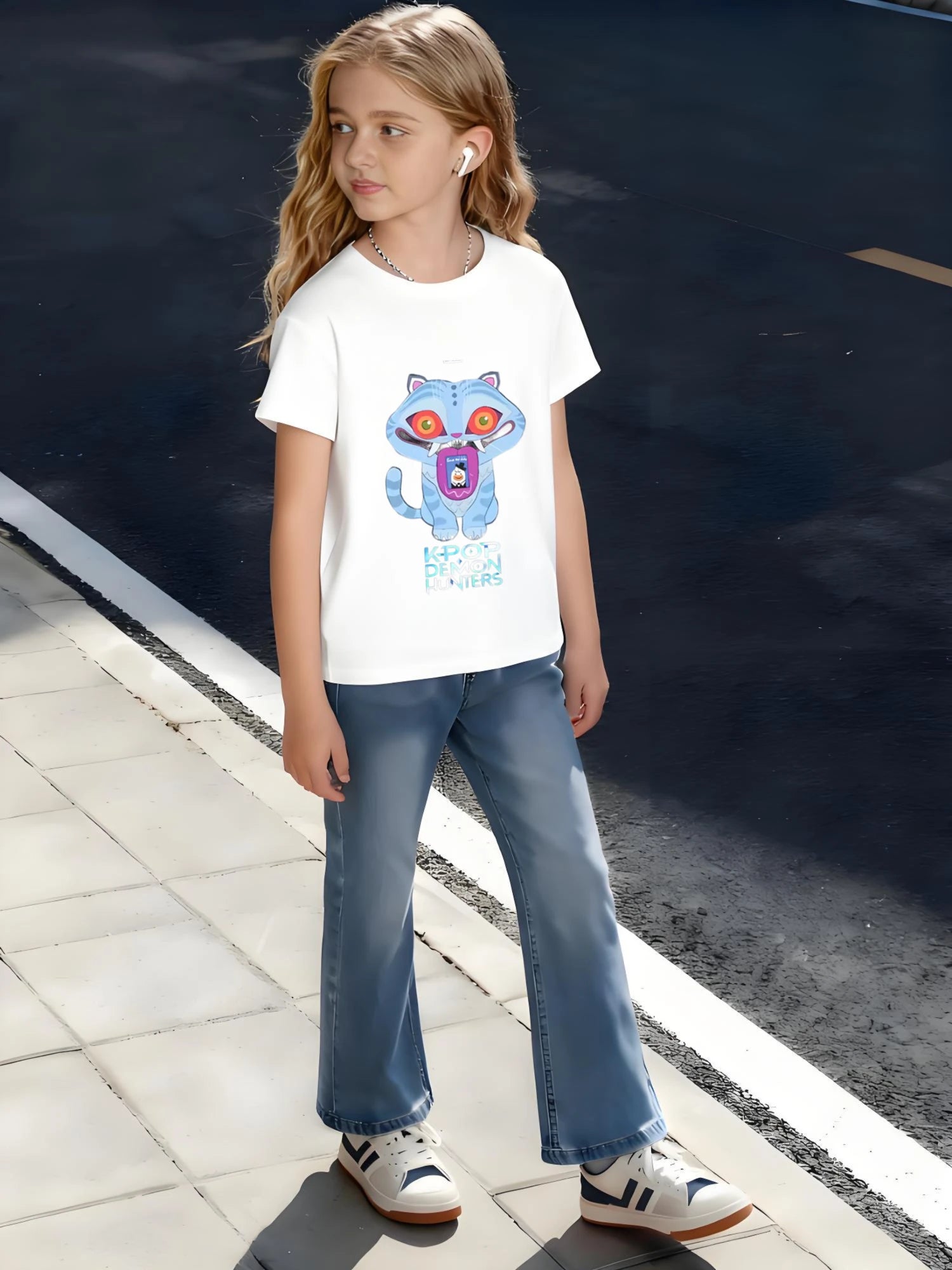 Children's Kids Cotton T-Shirt K-Pop Tiger Graphic with Multicolor Eyes for Boys Girls Edgy Music Theme