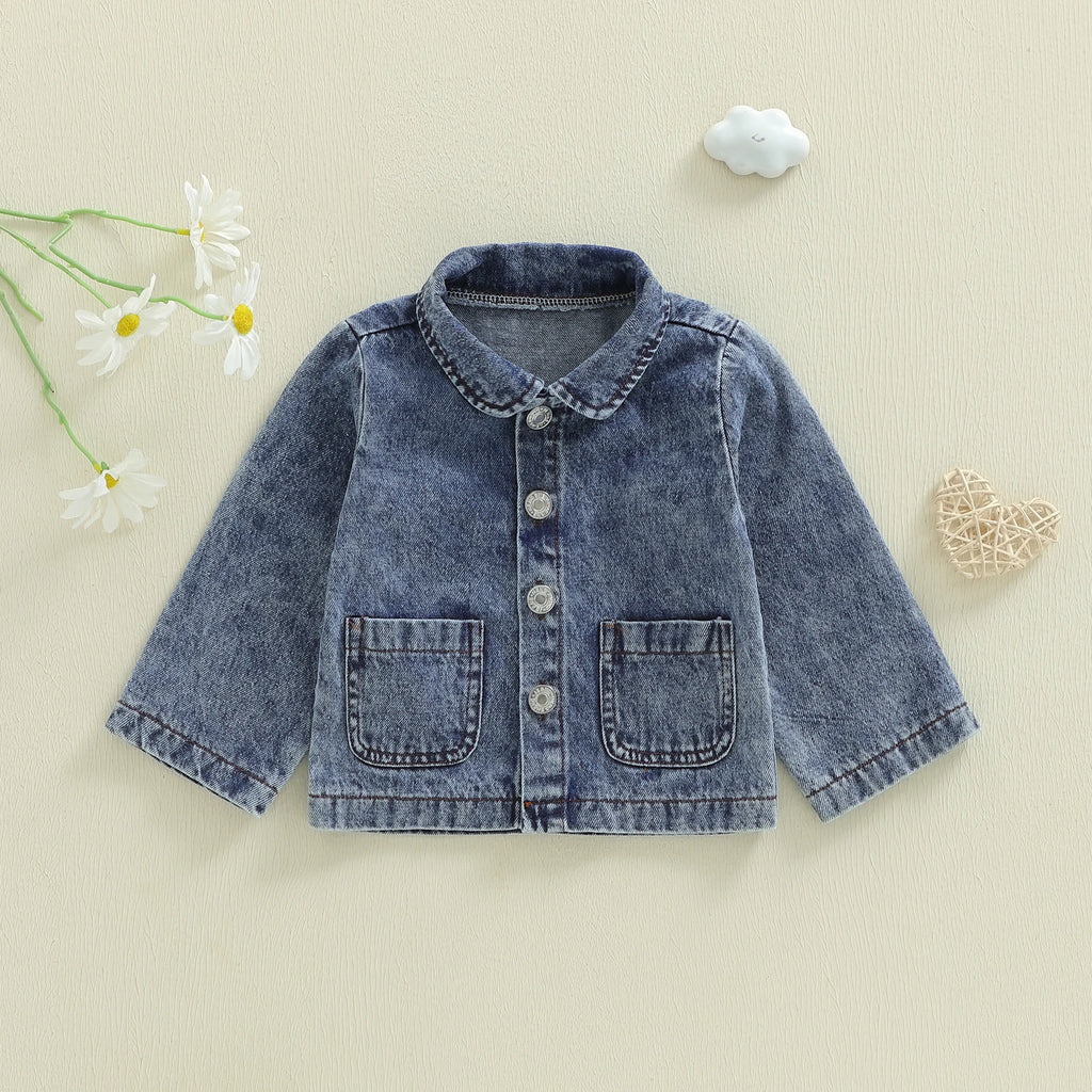 Toddler Girl Boy Jean Jacket Solid Long Sleeve Lapel Button Down Denim Coat Fall Warm Clothes