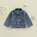 Toddler Girl Boy Jean Jacket Solid Long Sleeve Lapel Button Down Denim Coat Fall Warm Clothes