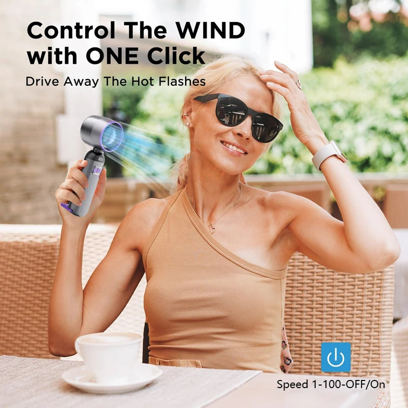 Foldable Turbo Fan Handheld Small USB Charging Fan with Digital Display Screen, Suitable for Outdoor Travel Use