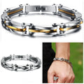 Men Boys Stainless Steel Two Tone Cool Link Bangle Bracelet Cuff Gold/Silver Color Wristband Jewelry