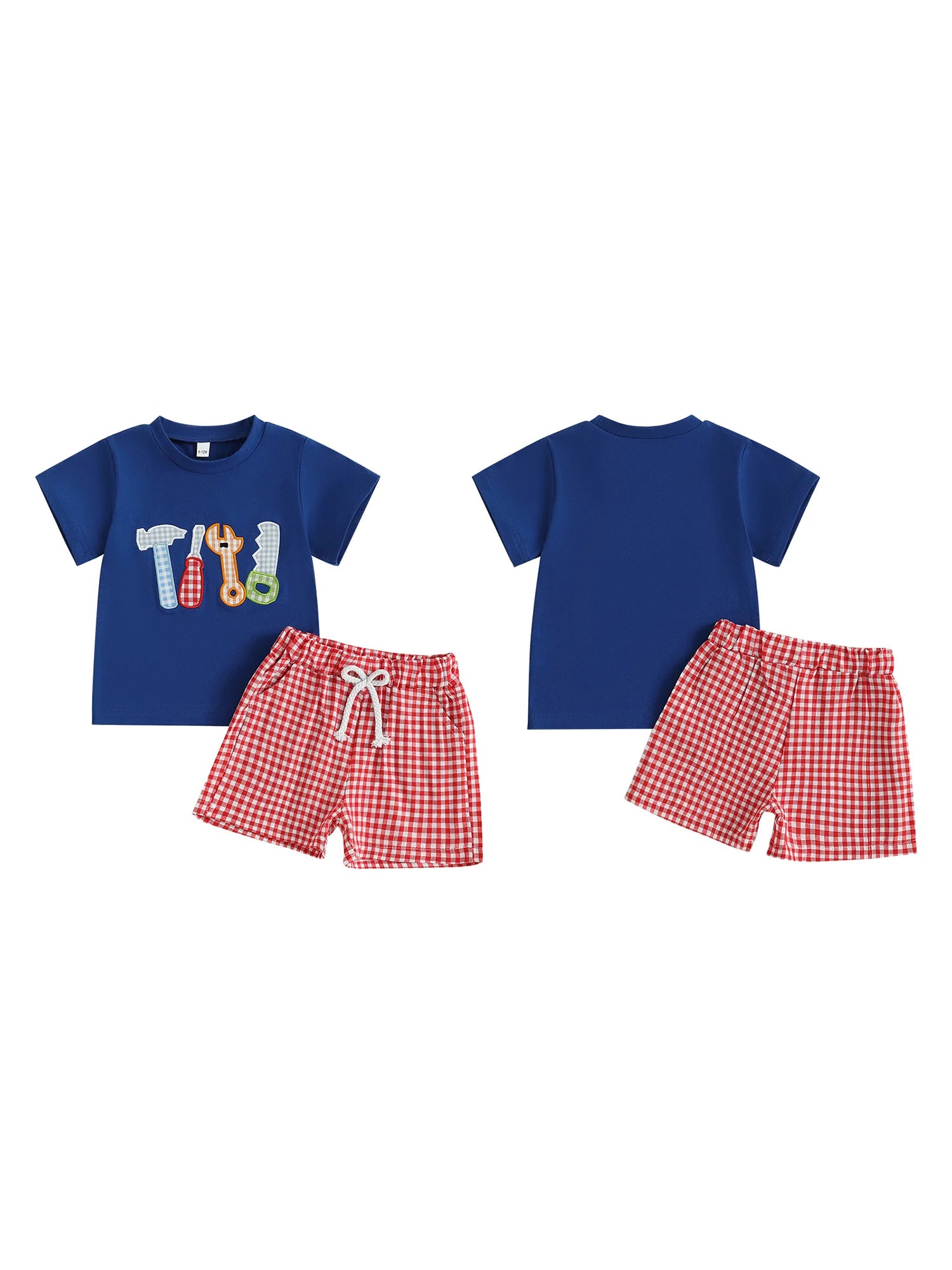 Adorable Baby Boys Summer Outfits with Cute Animal Embroidery Short Sleeves T-Shirt and Comfortable Plaid Shorts - 2 Piece