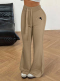 Women's Gray Knitted Flare Sweatpants with Drawstring Waist.