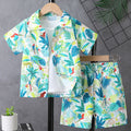 Boys Summer Beach Short Sleeved Lapel Cardigan Top Shorts Set Children Floral Shirt Shorts Children'S Baby Clothing Sets