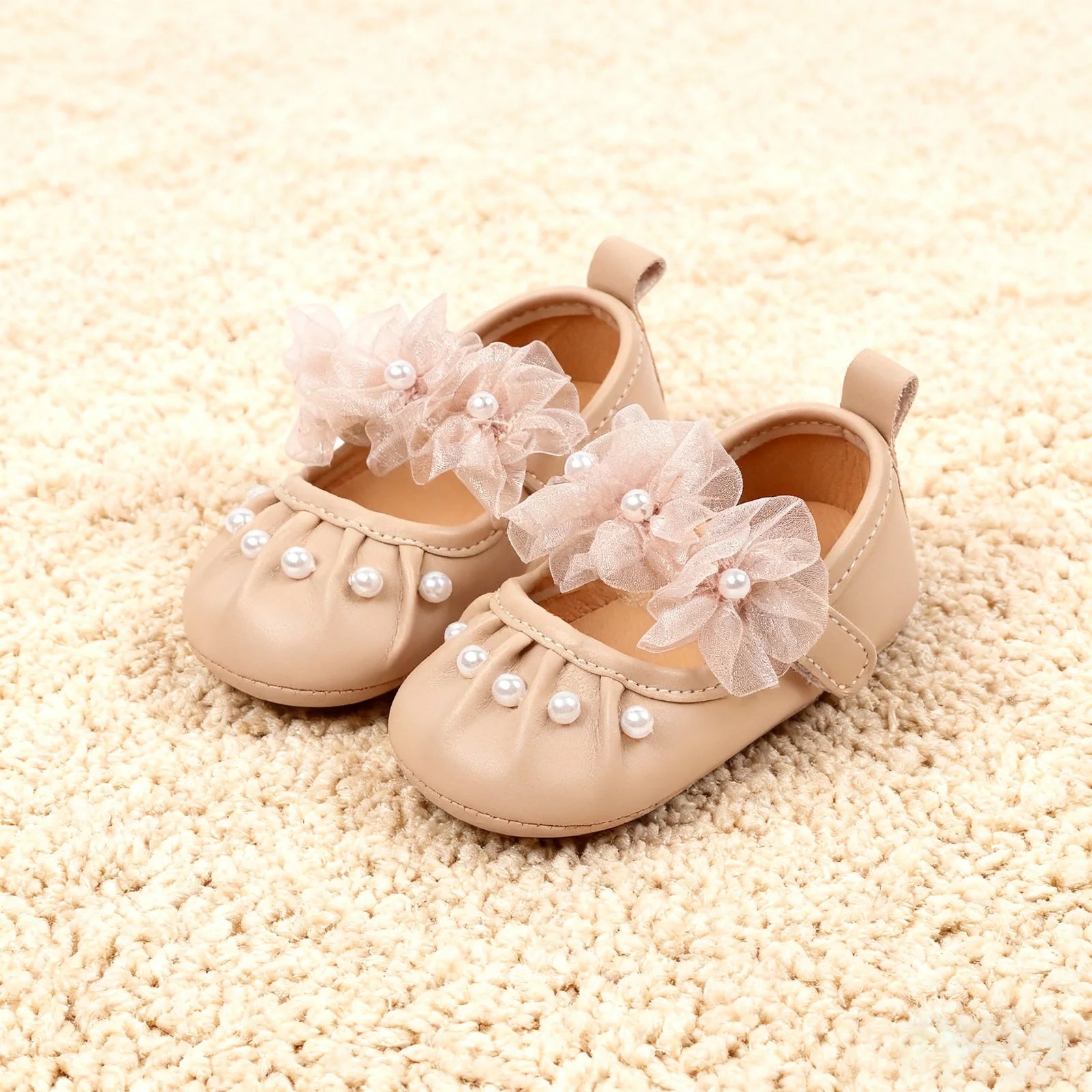 Princess Baby Girls newborn Mesh First Walking Shoes Toddler Flower Pearl Design Soft Non-Slip