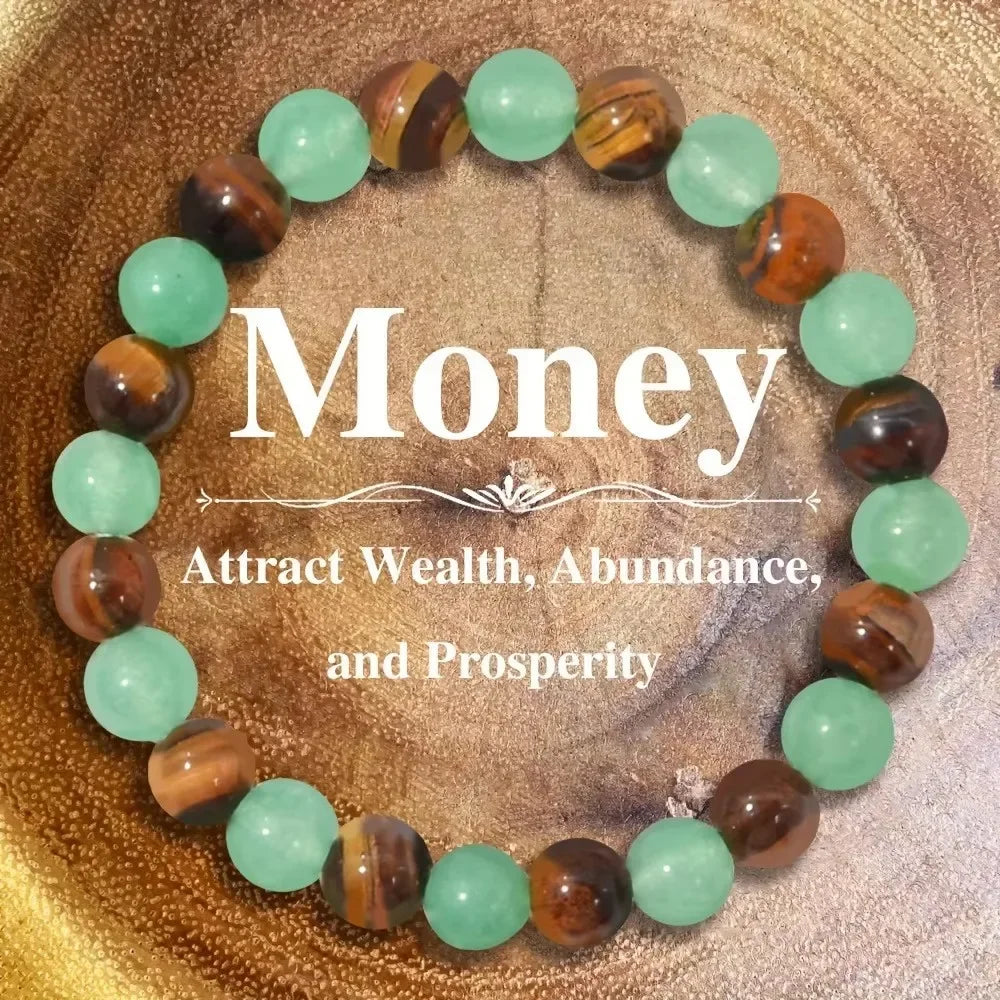 Money Attracting Bracelet, Wealth Luck Bracelet with Green Aventurine Tiger Eye