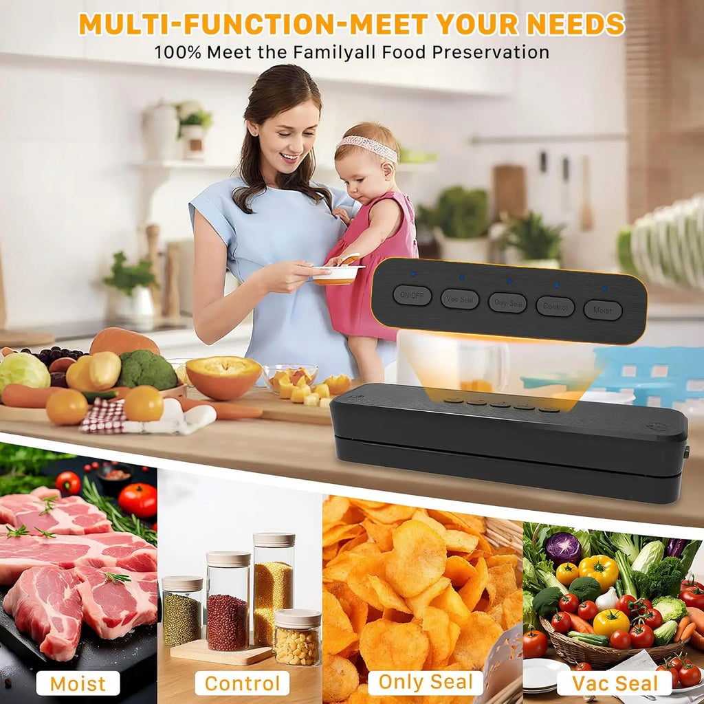 Fast-Compact/Multi-Functional Vacuum Sealer for Food with Starter Kites,