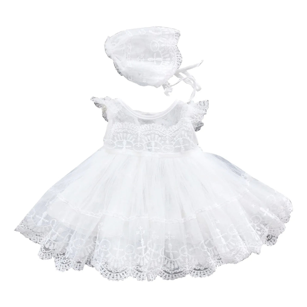 Newborn Baby Girls Princess Dress Infant Lace Crochet Tulle Dress O Neck Ruffled Sleeve Bubble Skirt Little Girl Ruffle Dress