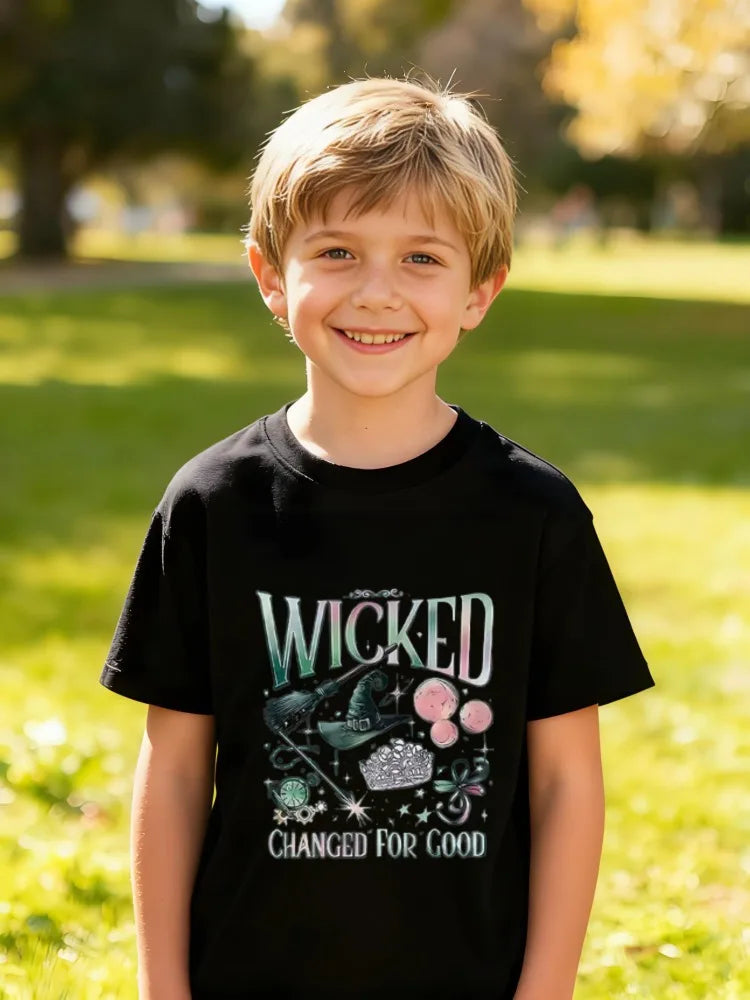 Kids Children's Cotton T-Shirt WICKED Musical Theme with Witch Hat and Crown Motif for Boys /Girls Broadway Inspired Design