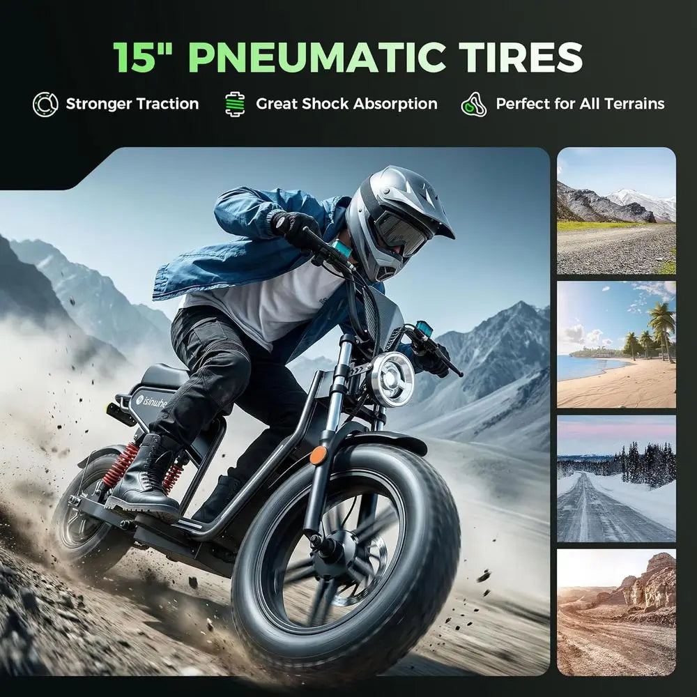 H7 Electric ycle with Seat, 43 Miles Range & 35 MPH High Speed, 15" at Tire Scooter or Adult with Mood Lights, NC Start, 1500W M