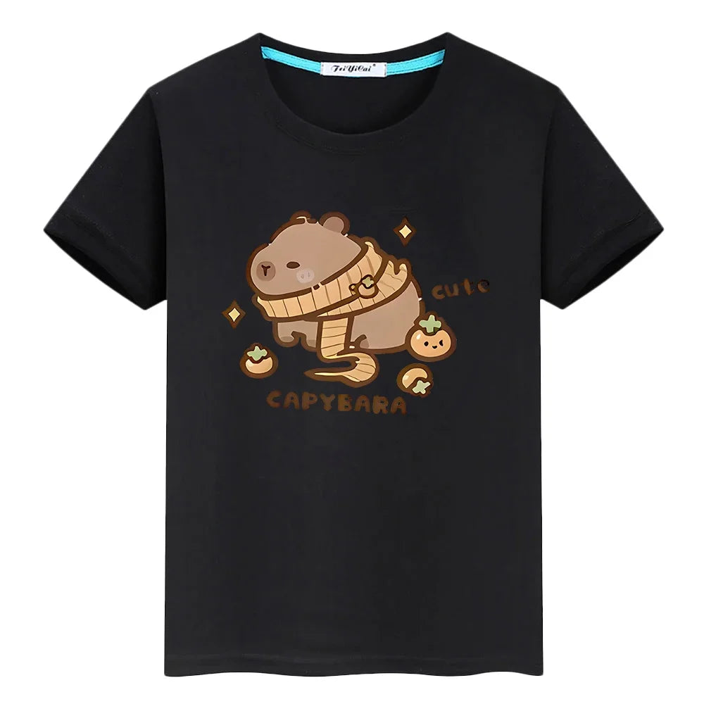 Capybara print t shirt for kids boy 10year Short y2k one piece 100%Cotton Cute Tees Kawaii Tops pride t shirt girl clothes