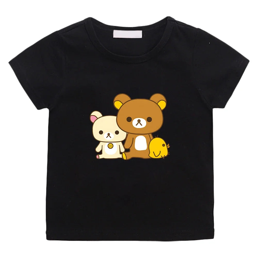 100% Cotton T-shirt  Bear Print Kawaii T-shirt Children Cartoon Boy Girls High Quality Tops kids clothes
