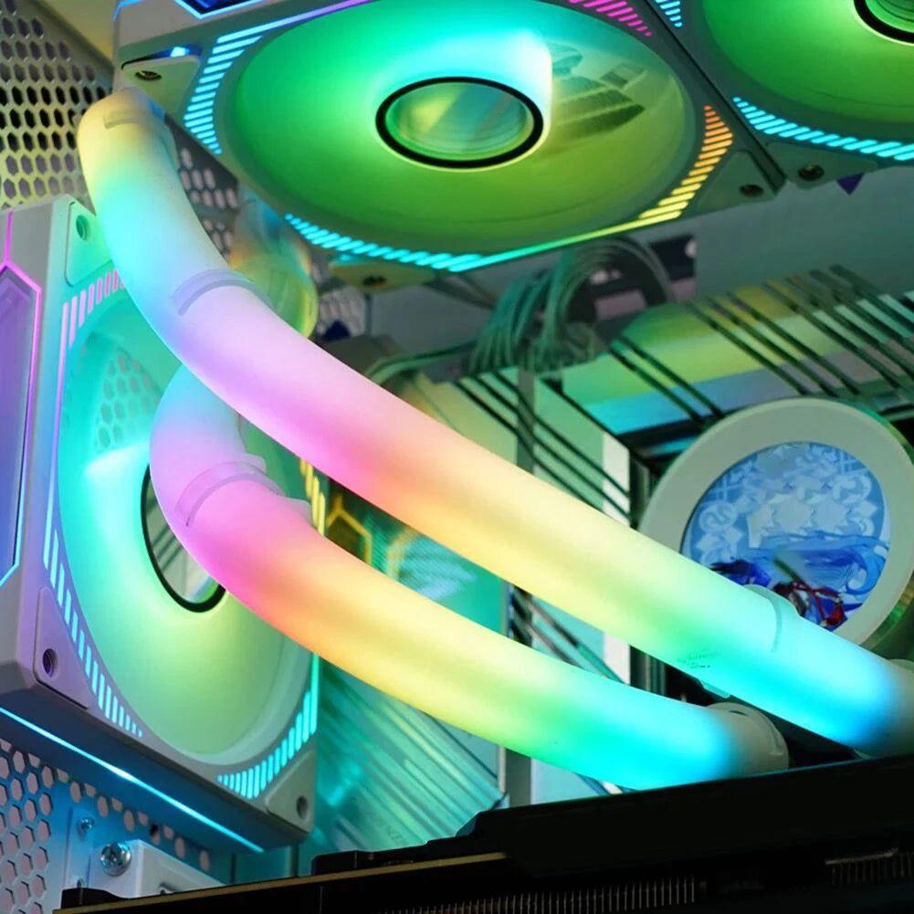2 PCS Silicone ARGB Hose Pipe with 5V 3PIN Aura Sync Luminous Sleeve for PC Water Cooling Radiator Decoration