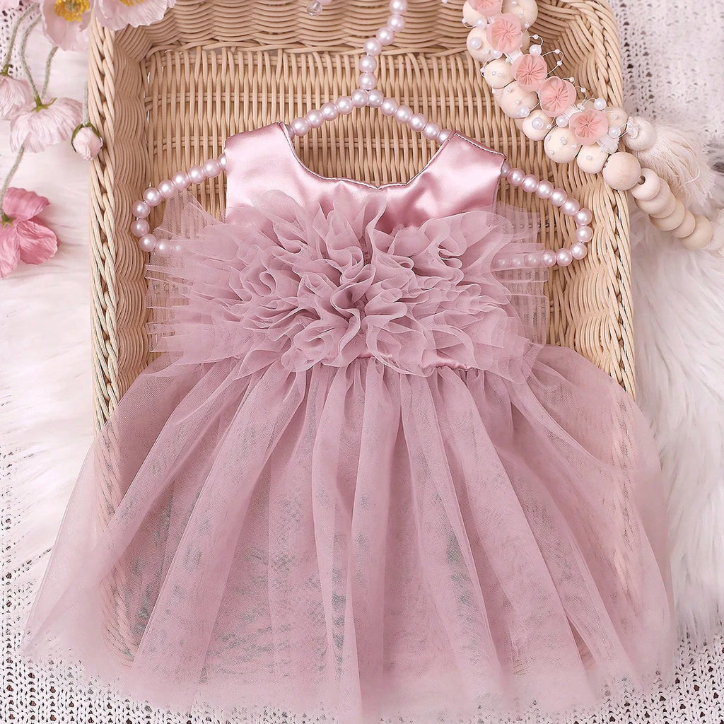 Newborn Girl Photography Dress Baby Dusty Pink Bowknot Mesh Dress With Floral Pearl Headband  Infant Photo Props