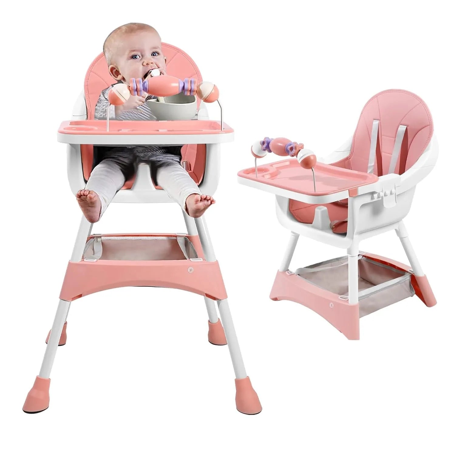 Foldable High Chair – Easy to Clean, Padded Seat with Footrest, Tray & Cup Holder