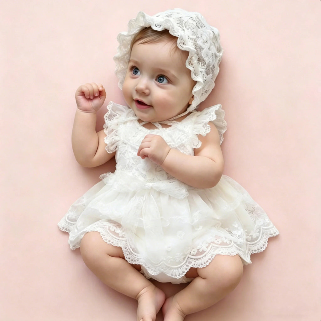 Newborn Photography  Princess Outfit BabyGirl White Lace Tulle Dress with Hat Newborn Infant Christening Gown Photo Shoot Outfit