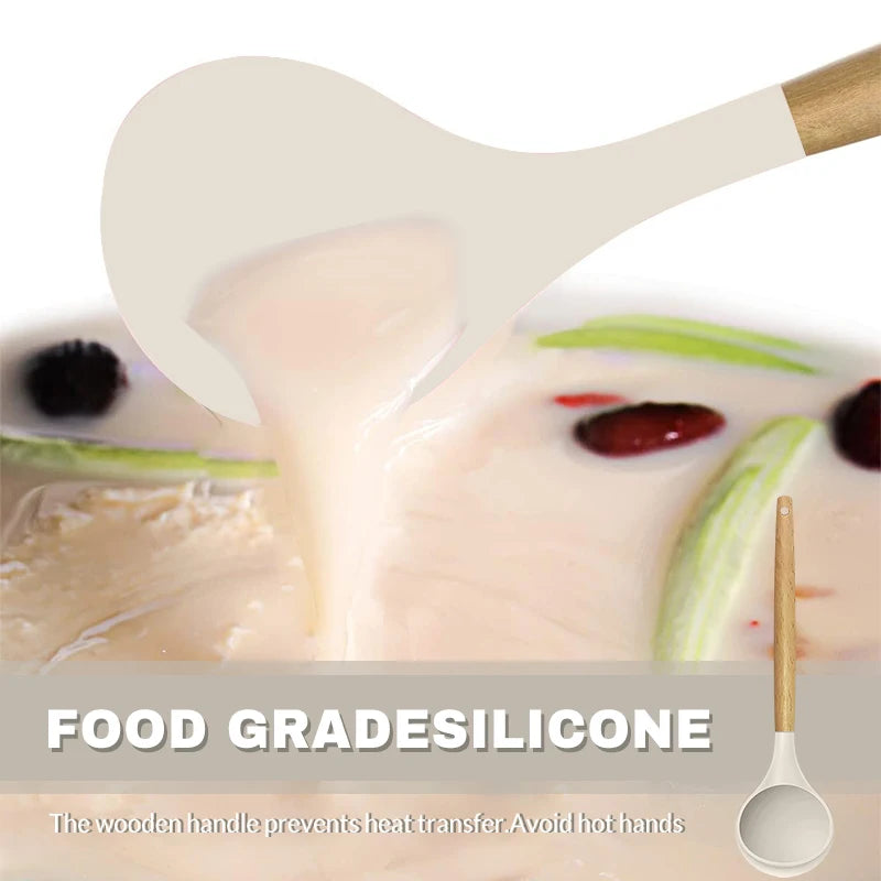 12pcs Silicone Kitchenware Cooking Utensils Set Non Stick Cookware with Storage Bucket