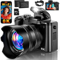 88MP Digital Camera with 3.2 Touchscreen, 16X Zoom, Dual Autofocus, Anti-Shake, 2 Batteries, 64GB Card, Flash, Lens Hood