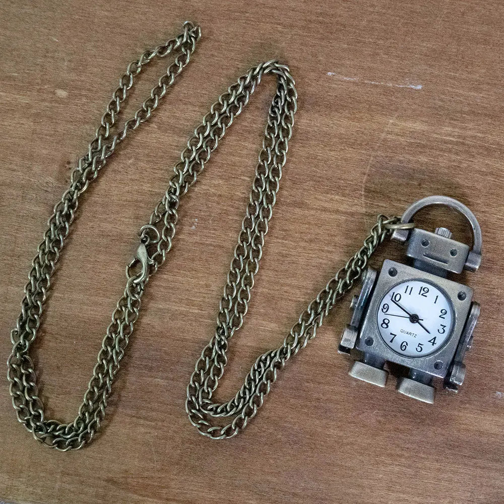 Vintage Robot Shape Pocket Watch with Cute Keychain Bag Charm