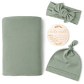 Newborn Baby Girl Swaddle Set with Headband, Beanie & Blanket - Soft Polyester for 0-3 Months