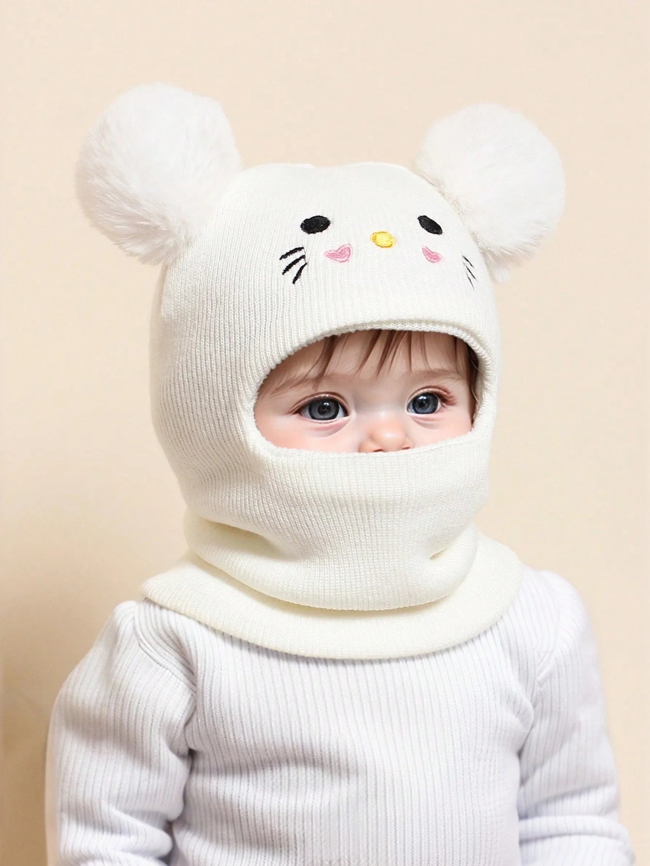 One-piece caps, scarves, ear protectors for autumn and winter, and embroidered cat headscarves for boys and girls aged 1-6