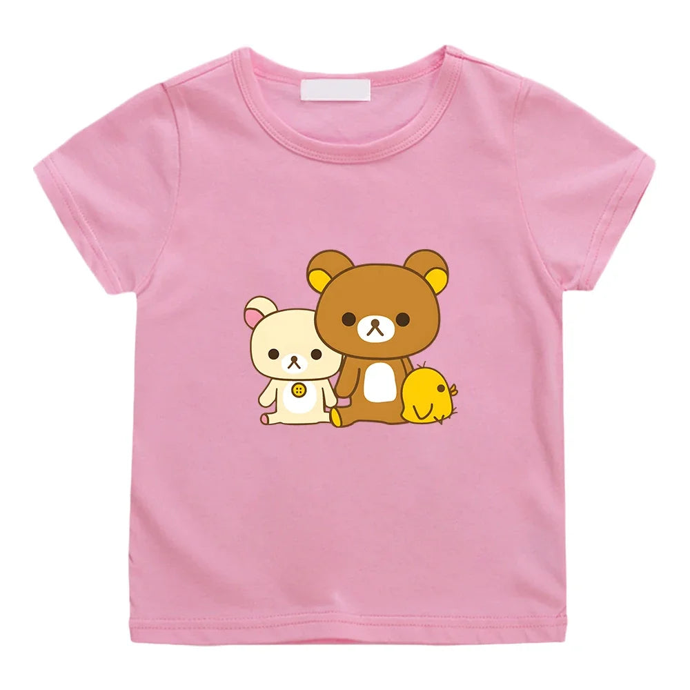 100% Cotton T-shirt  Bear Print Kawaii T-shirt Children Cartoon Boy Girls High Quality Tops kids clothes