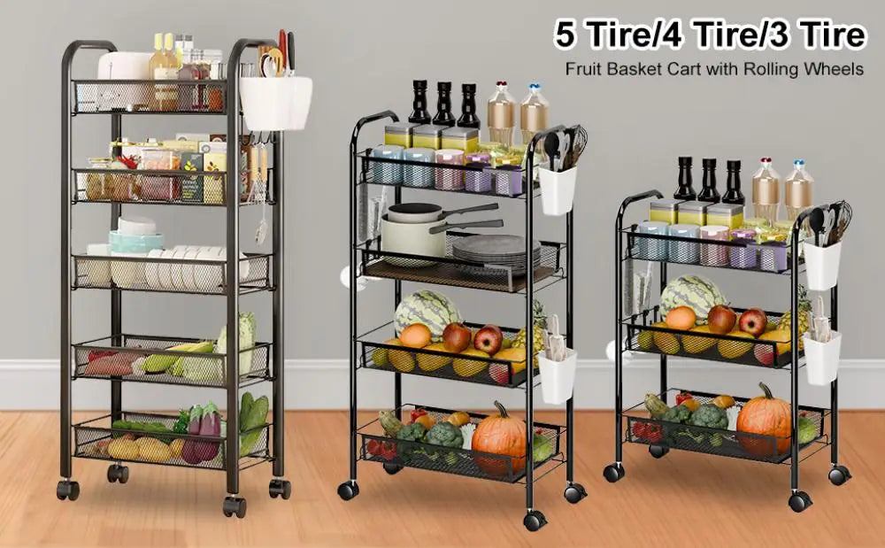 5-Tier Fruit & Vegetable Storage Rack – Hollow Mesh, Detachable Design, Strong Load-Bearing, Hooks Included,