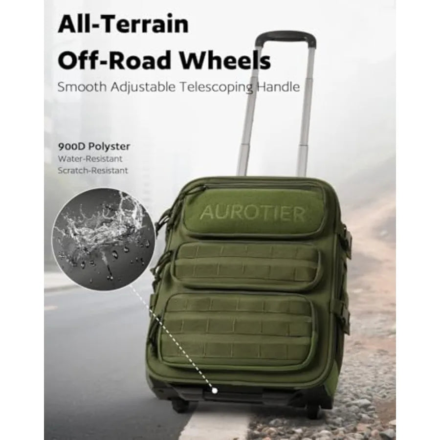 Rolling Tactical Laptop Backpack, Underseat Travel Backpack with Wheels, 16 Inch Wheeled Military Computer Backpack for Men and