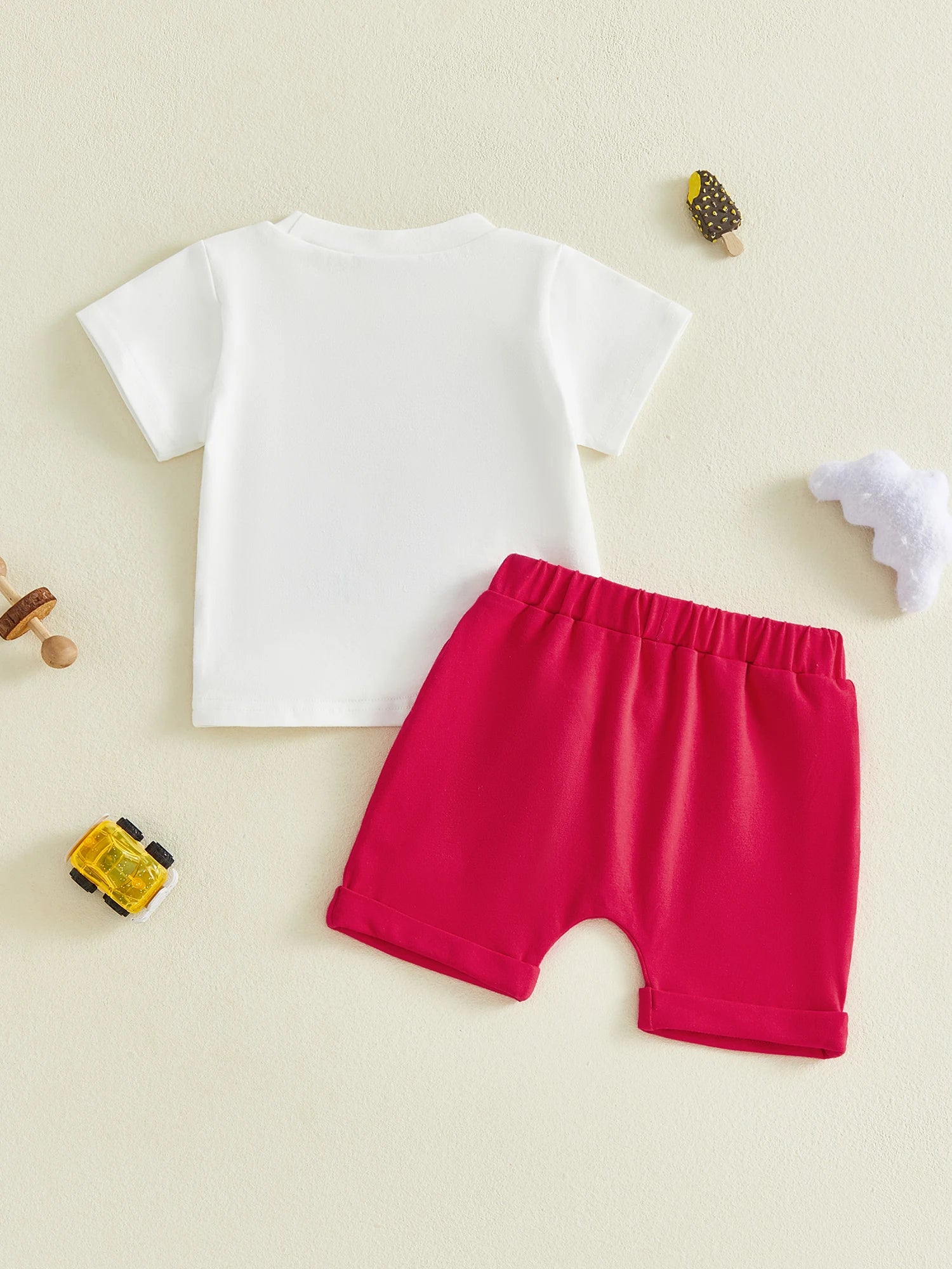 Baby Boy Fire Truck Applique Short Sleeve T-shirt and Solid Shorts Set for Summer - 2 Piece Toddler Outfit