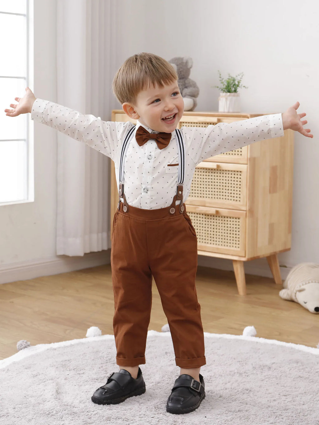 Toddler Baby Boy Clothes 1-5T Gentleman Suit Long Sleeves Shirt + Suspender Pants + Bowtie Toddler Boy Outfits
