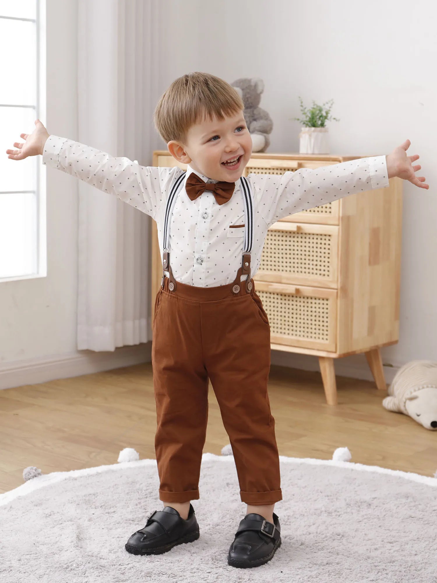 Toddler Baby Boy Clothes 1-5T Gentleman Suit Long Sleeves Shirt + Suspender Pants + Bowtie Toddler Boy Outfits