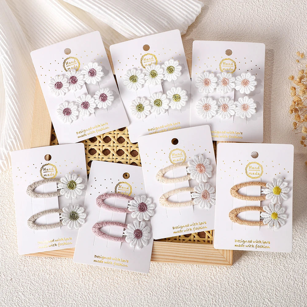 1/2/4 set Ins Daisy Flower Hair Clips Baby Girl Hairpins for Kids Lace White Barrette Princess Hooks Infant Accessories
