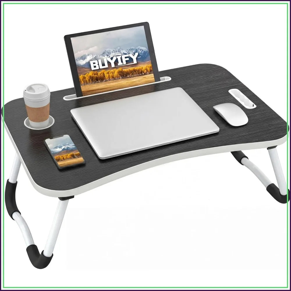 Foldable Lap Desk for Laptop & Writing - 23 inch Bed Tray Table with Cup Holder & Tablet Slot - Portable Notebook Stand for Eating, Sofa, Couch & WFH