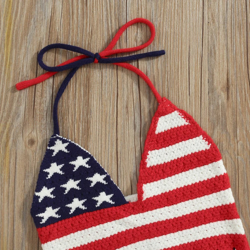 0-6 Years Toddler Baby Girl 2Pcs Independence Day Summer Clothing Set Knitting Vest Top Denim Shorts